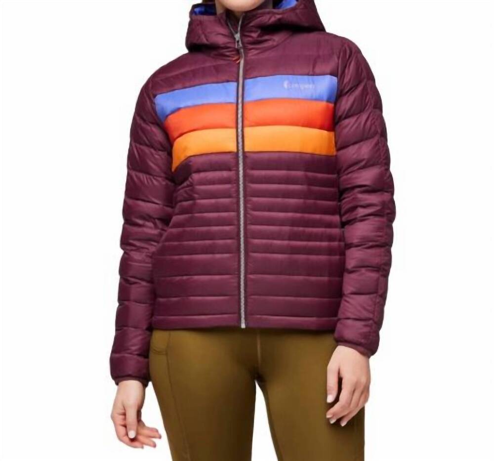 NEW COTOPAXI fuego down hooded jacket - plus size in wine stripes